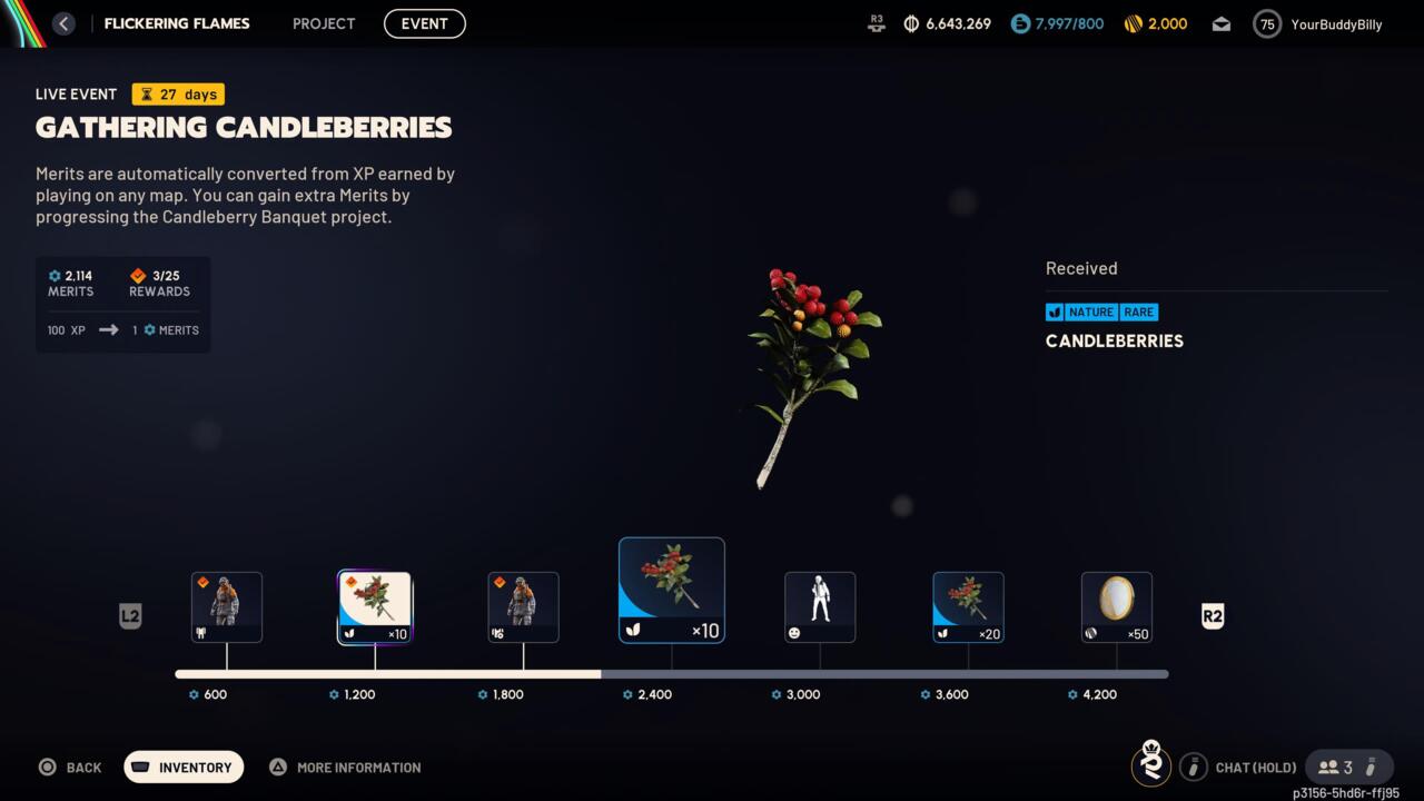 キャンドルベリーの収集報酬パスからは、かなりの数のキャンドルベリーを入手できます。